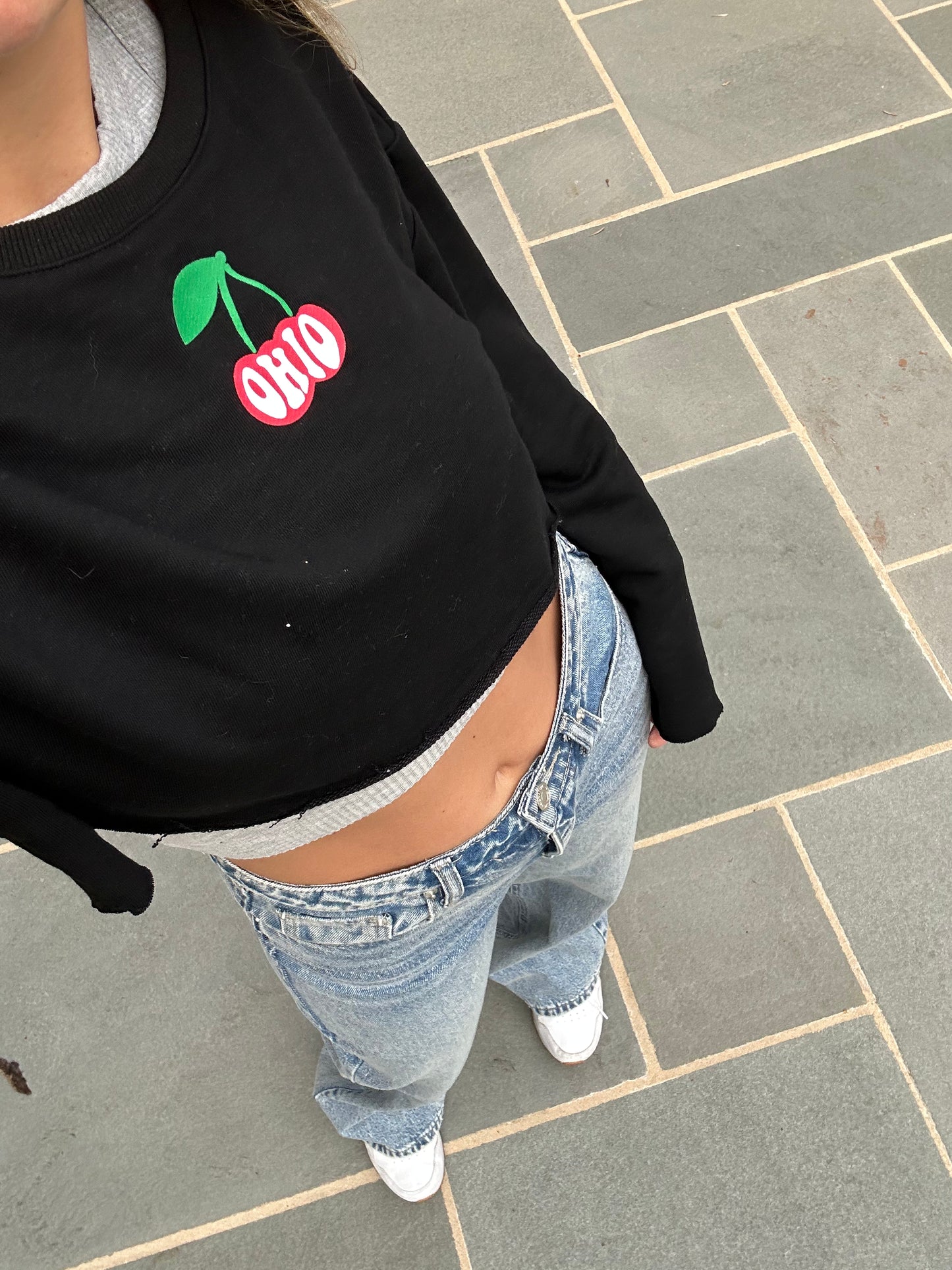 Ohio Cherries Bell Sleeve Crop Crew