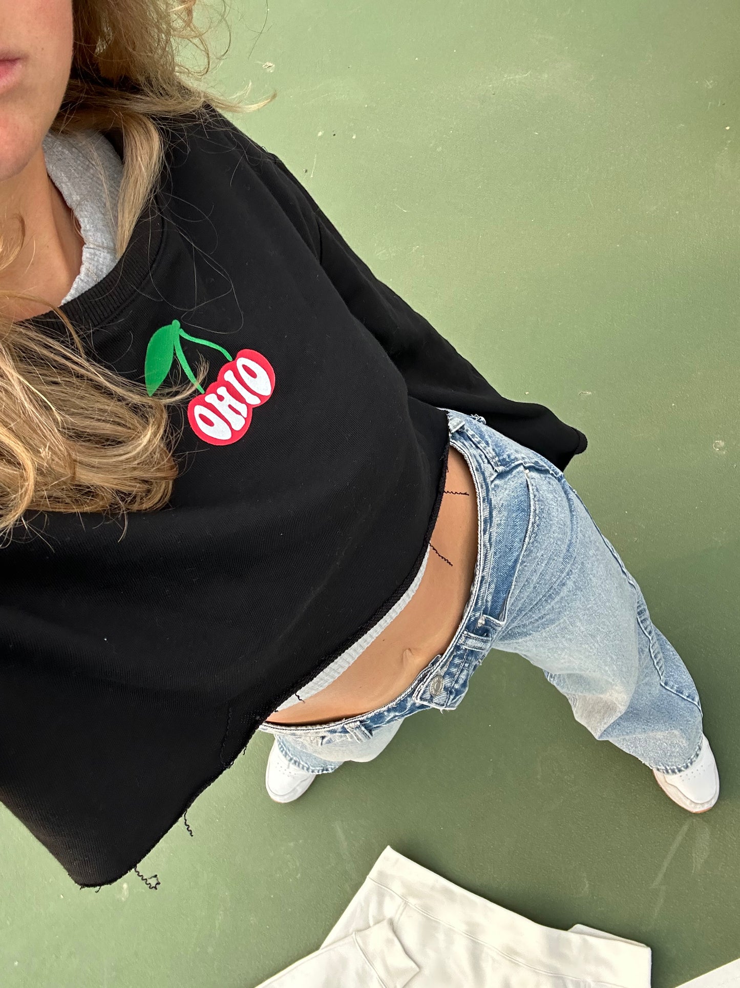Ohio Cherries Bell Sleeve Crop Crew