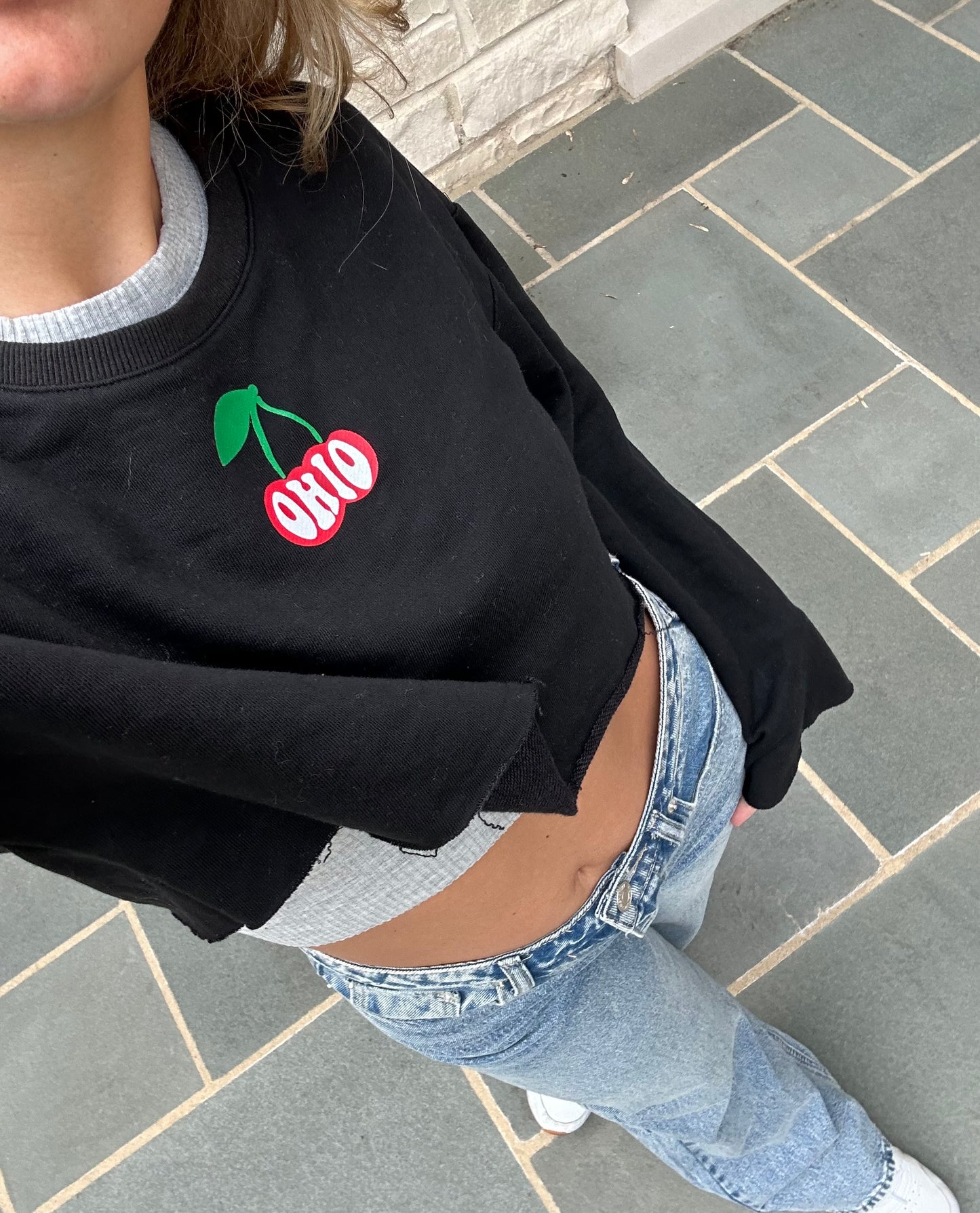 Ohio Cherries Bell Sleeve Crop Crew