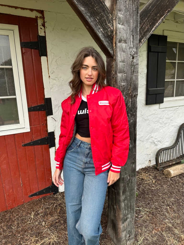 blok Fortryd konstant Wisconsin Name Plate Varsity Bomber Jacket – Recess Apparel LLC