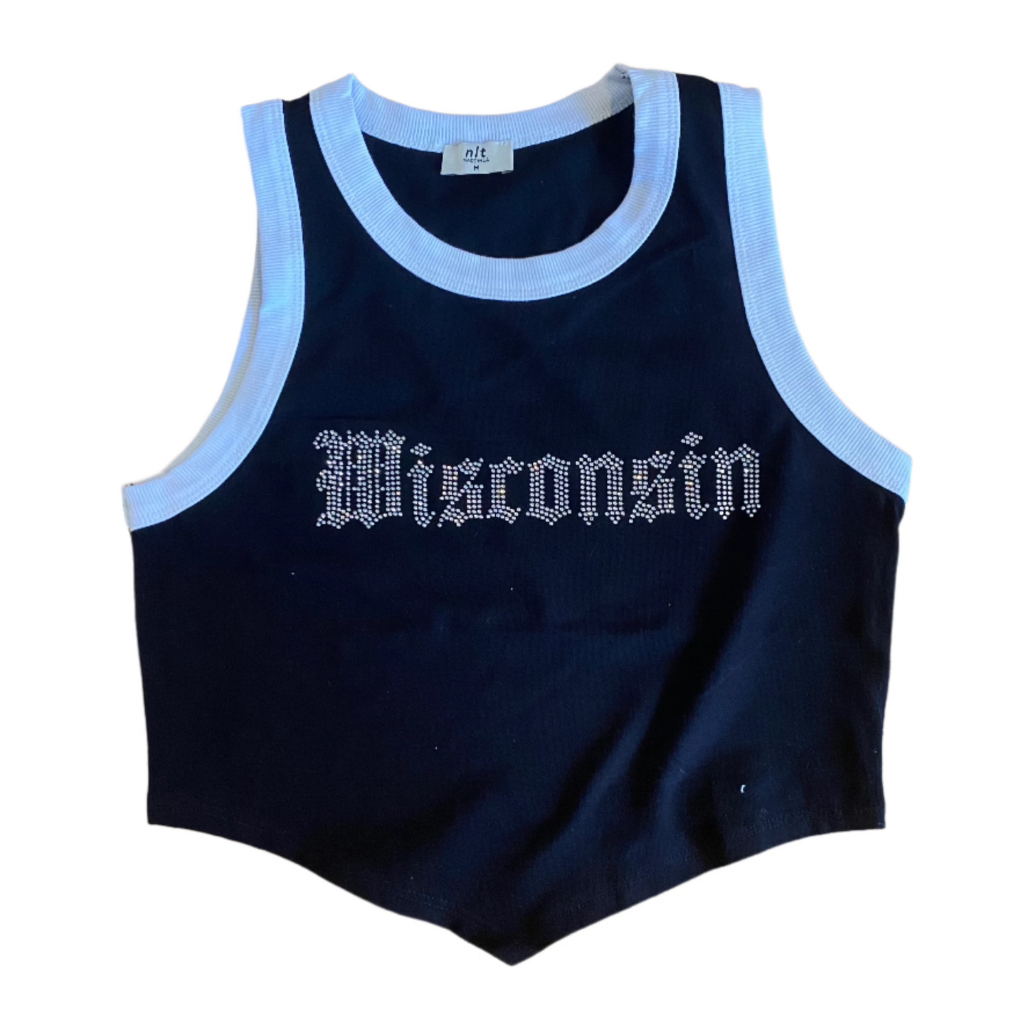 Wisconsin Rhinestone Contrast High Neck Tank