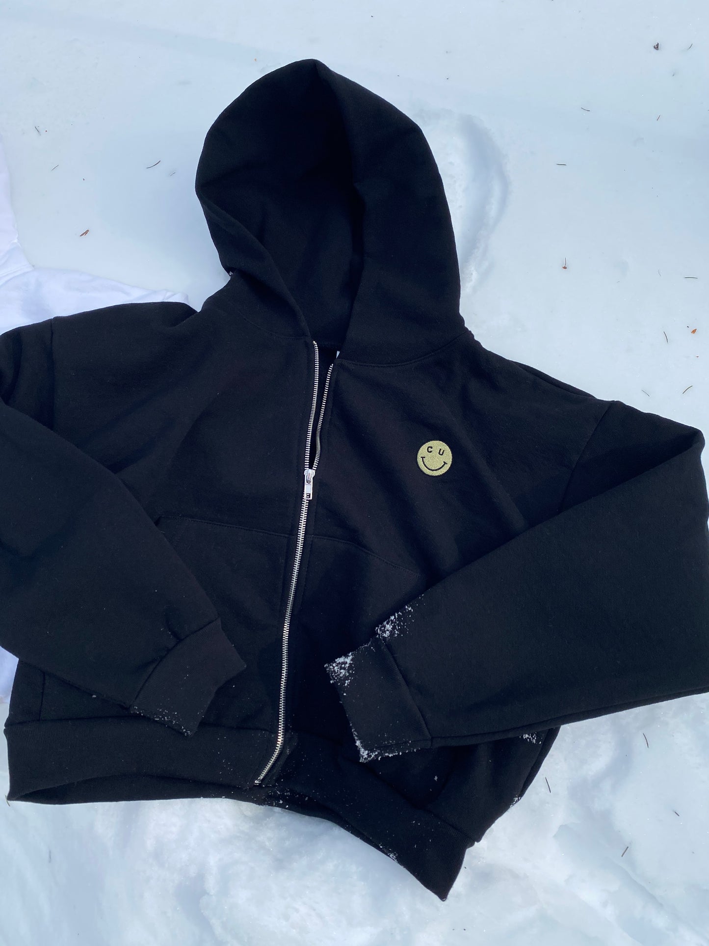 CU Smiley Cropped Oversized Zip Up - Recess Apparel LLC