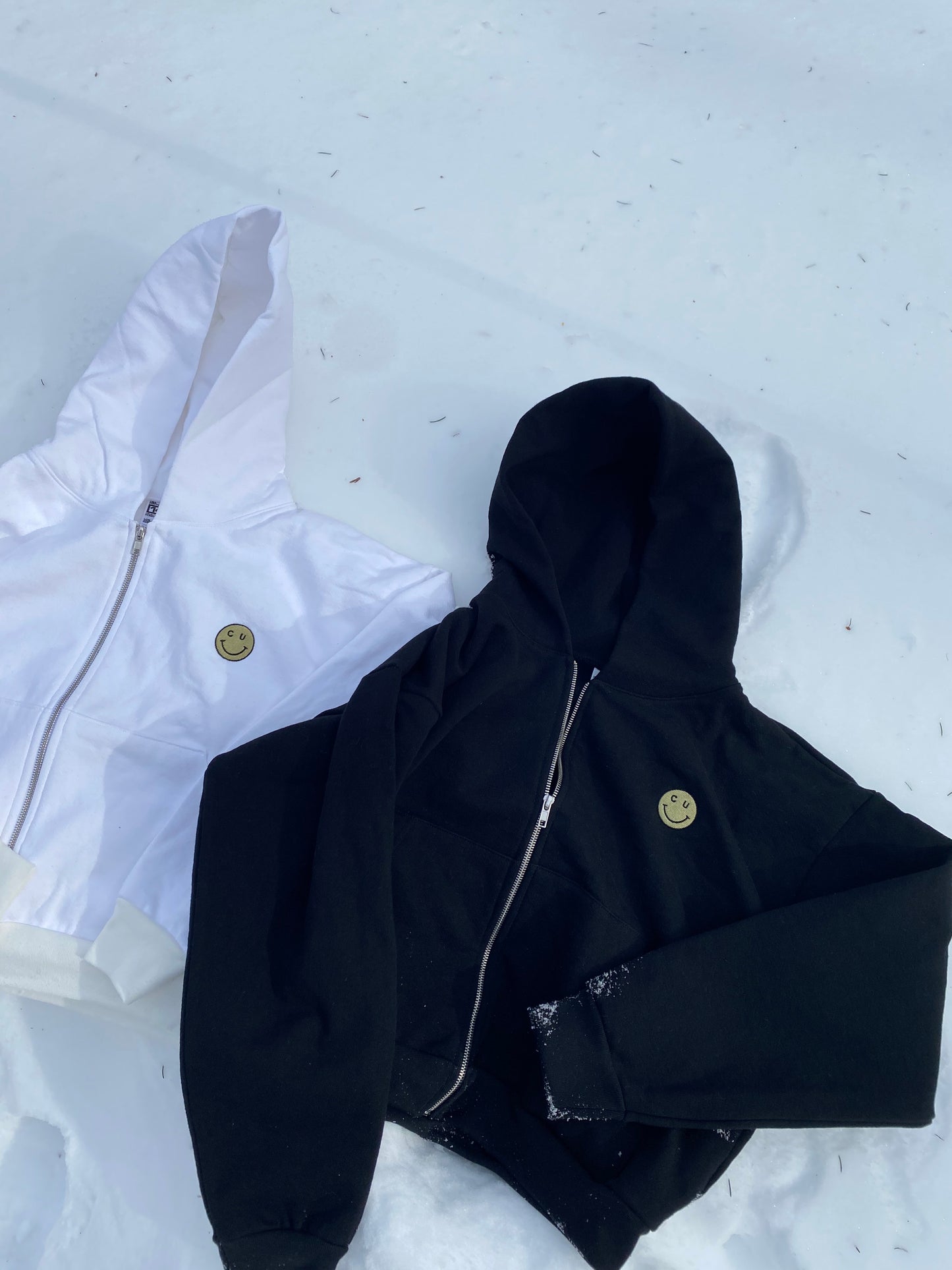 CU Smiley Cropped Oversized Zip Up - Recess Apparel LLC