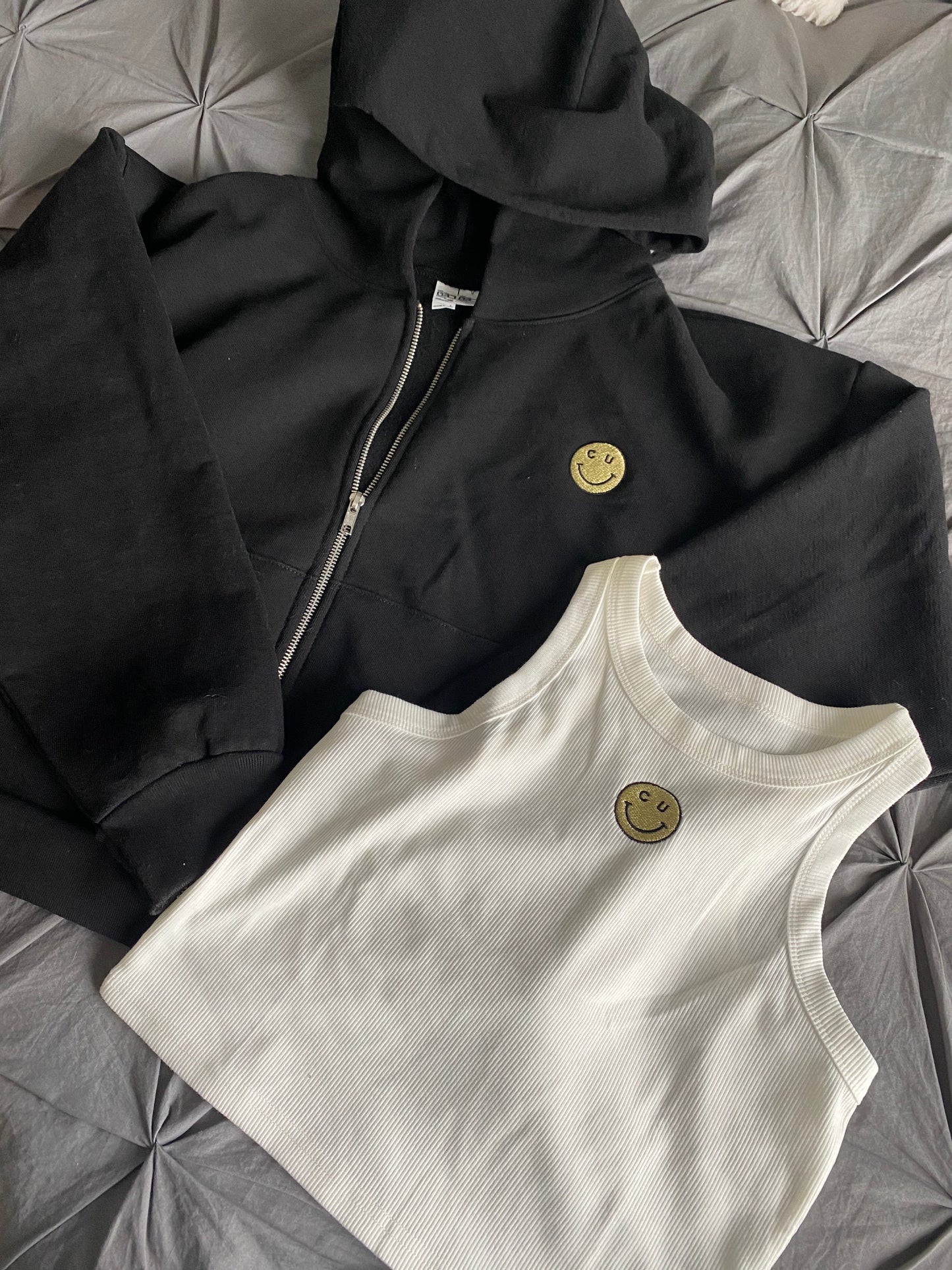 CU Smiley Cropped Oversized Zip Up - Recess Apparel LLC