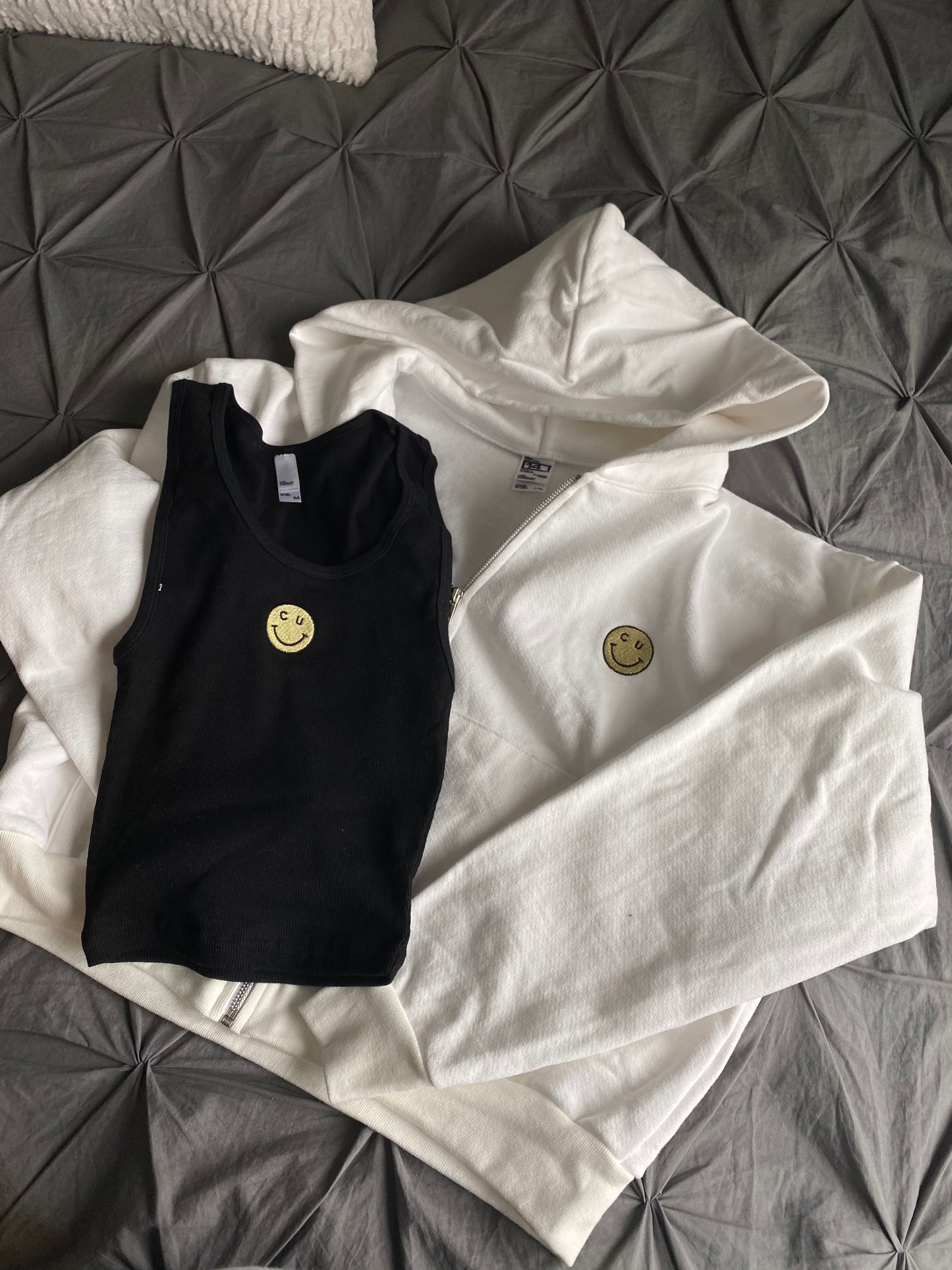 CU Smiley Cropped Oversized Zip Up - Recess Apparel LLC