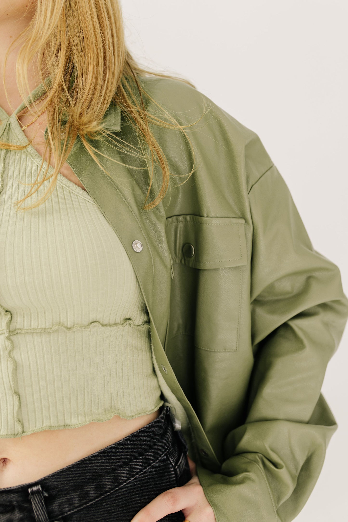 Falling For You Leather Shacket - Recess Apparel LLC