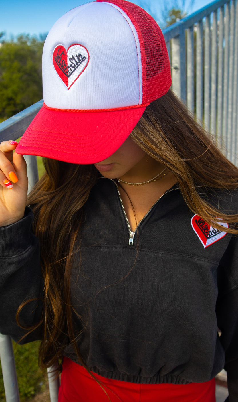 Wisconsin Split Heart Trucker Hat