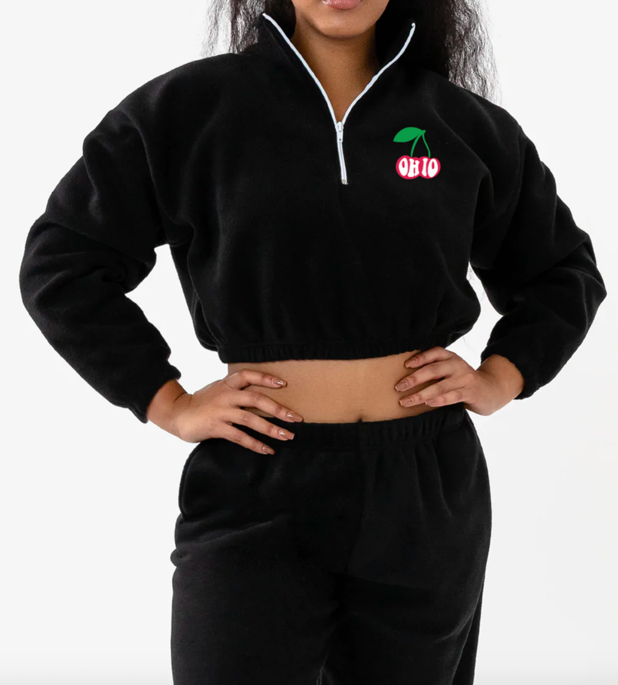 Ohio Cherries Crop Half Zip Sweatshirt