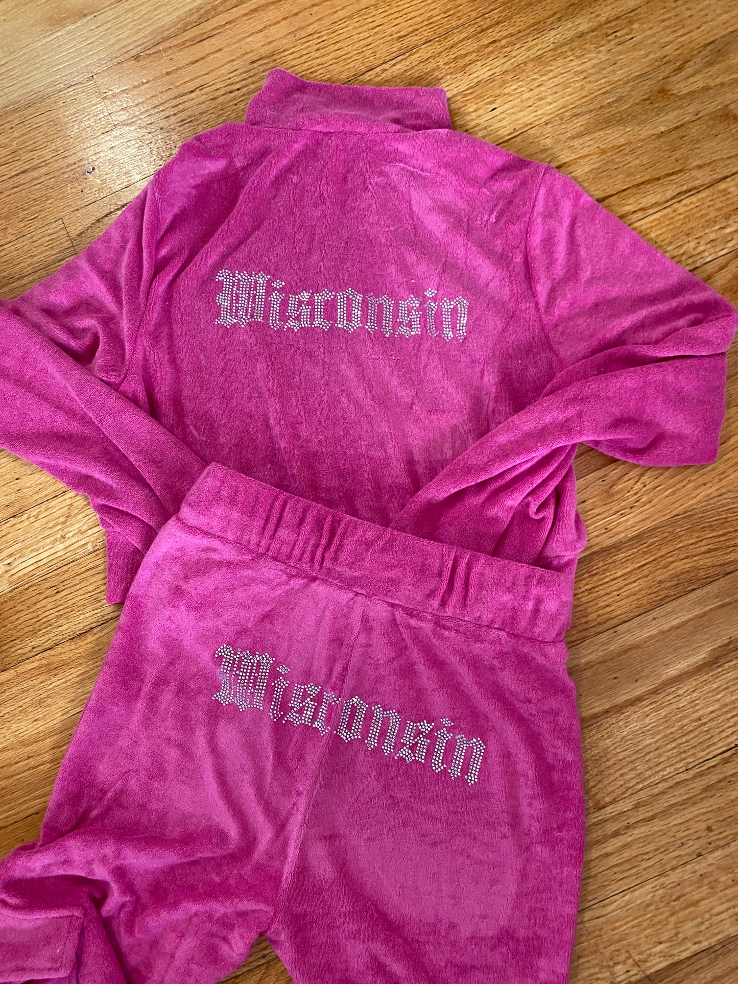 Pink Terry Cropped Wisconsin Track Jacket