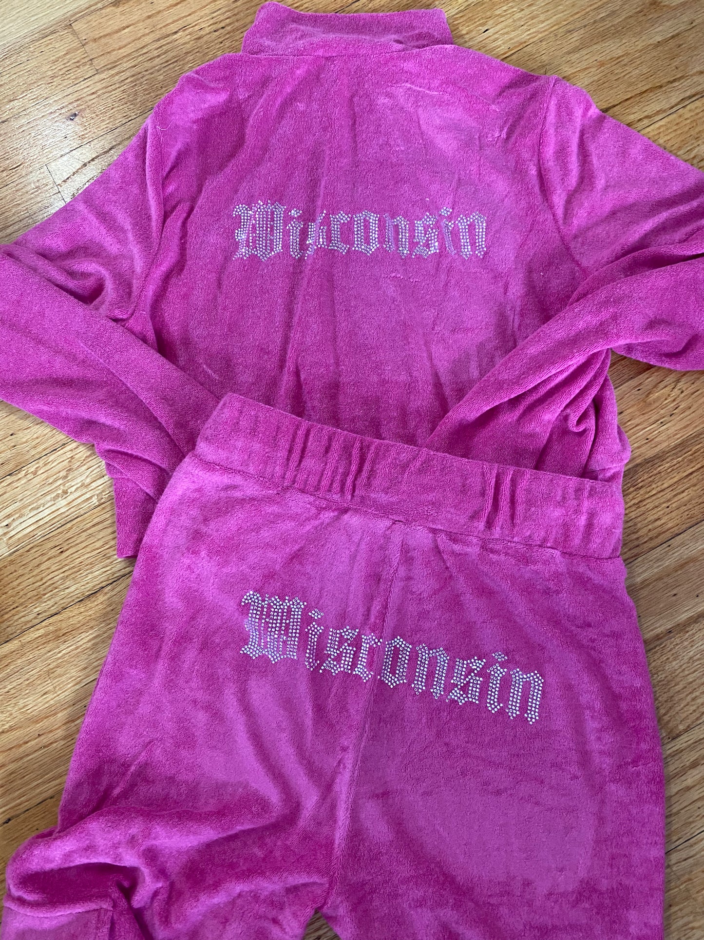 Pink Terry Cropped Wisconsin Track Jacket