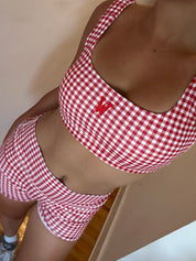 W Gingham Ruched Bra Top