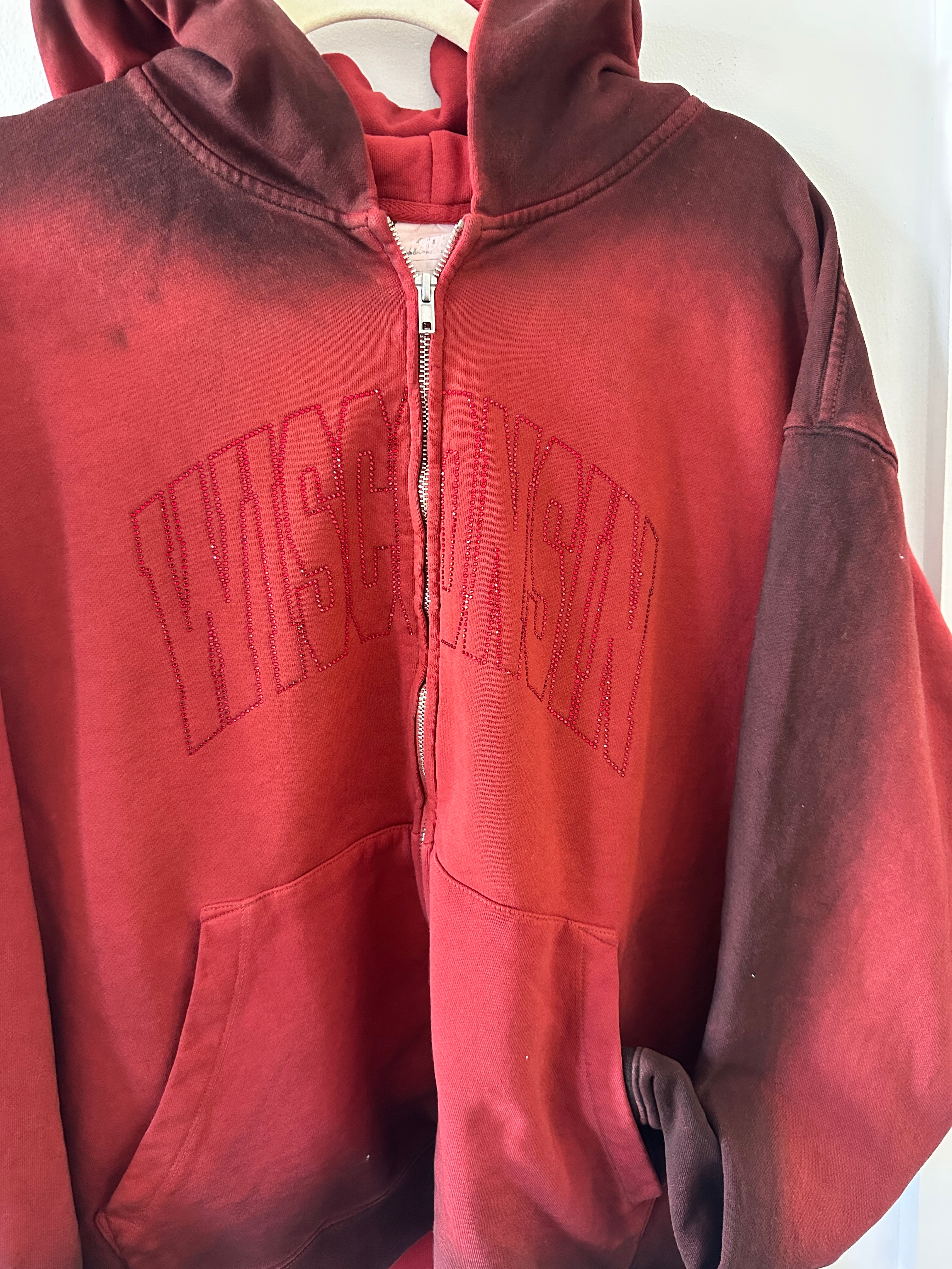 Wisconsin Rhinestone Ruby Full Zip
