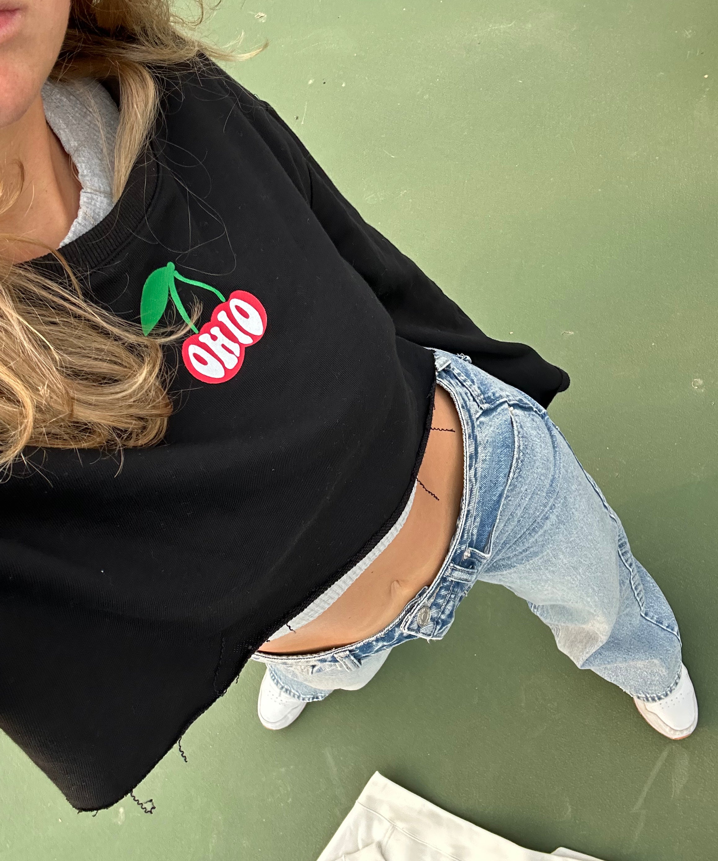 Ohio Cherries Bell Sleeve Crop Crew - Recess Apparel LLC