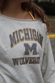 Michigan Rhinestone Off Shoulder Crew