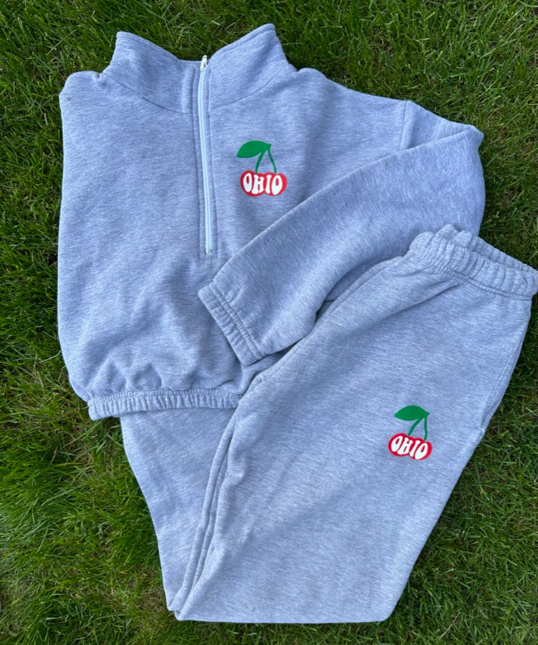 Ohio Cherries Crop Half Zip Sweatshirt - Recess Apparel LLC