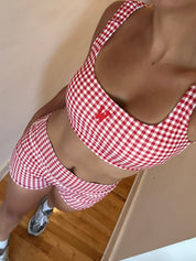 W Gingham Ruched Bra Top