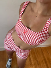 W Gingham Ruched Bra Top