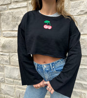 Ohio Cherries Bell Sleeve Crop Crew - Recess Apparel LLC