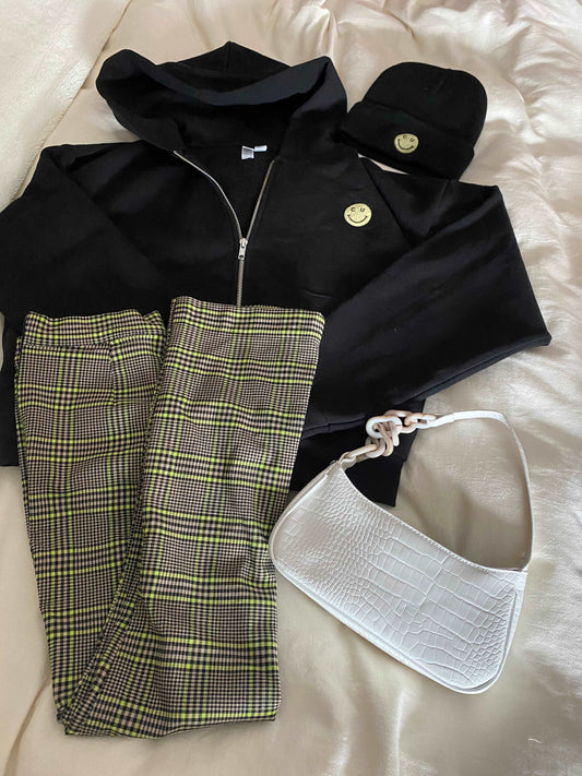 CU Smiley Cropped Oversized Zip Up - Recess Apparel LLC