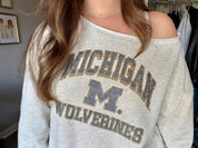 Michigan Rhinestone Off Shoulder Crew