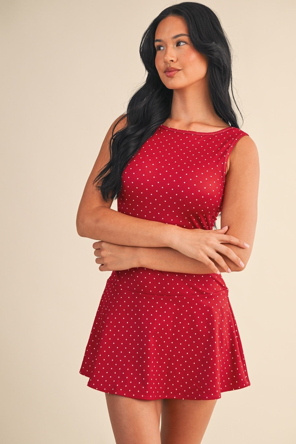 Polka Dot Drop Waist Mini Dress Red / S Polka Dot Drop Waist Mini Dress Red / S