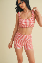 Red Gingham Biker Shorts