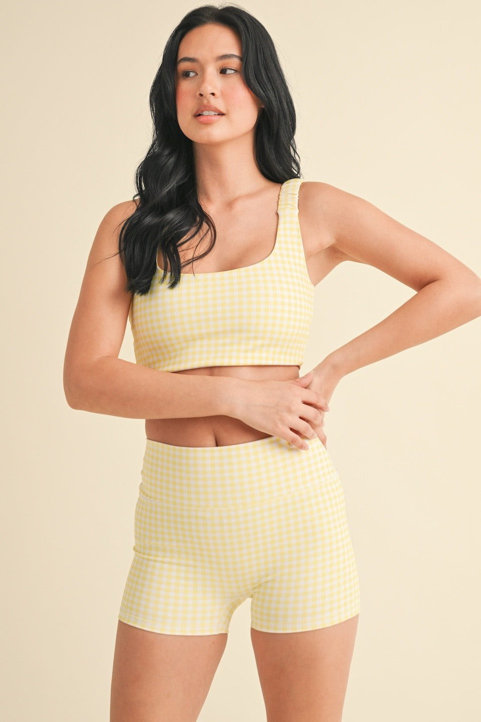 Yellow Gingham Biker Shorts