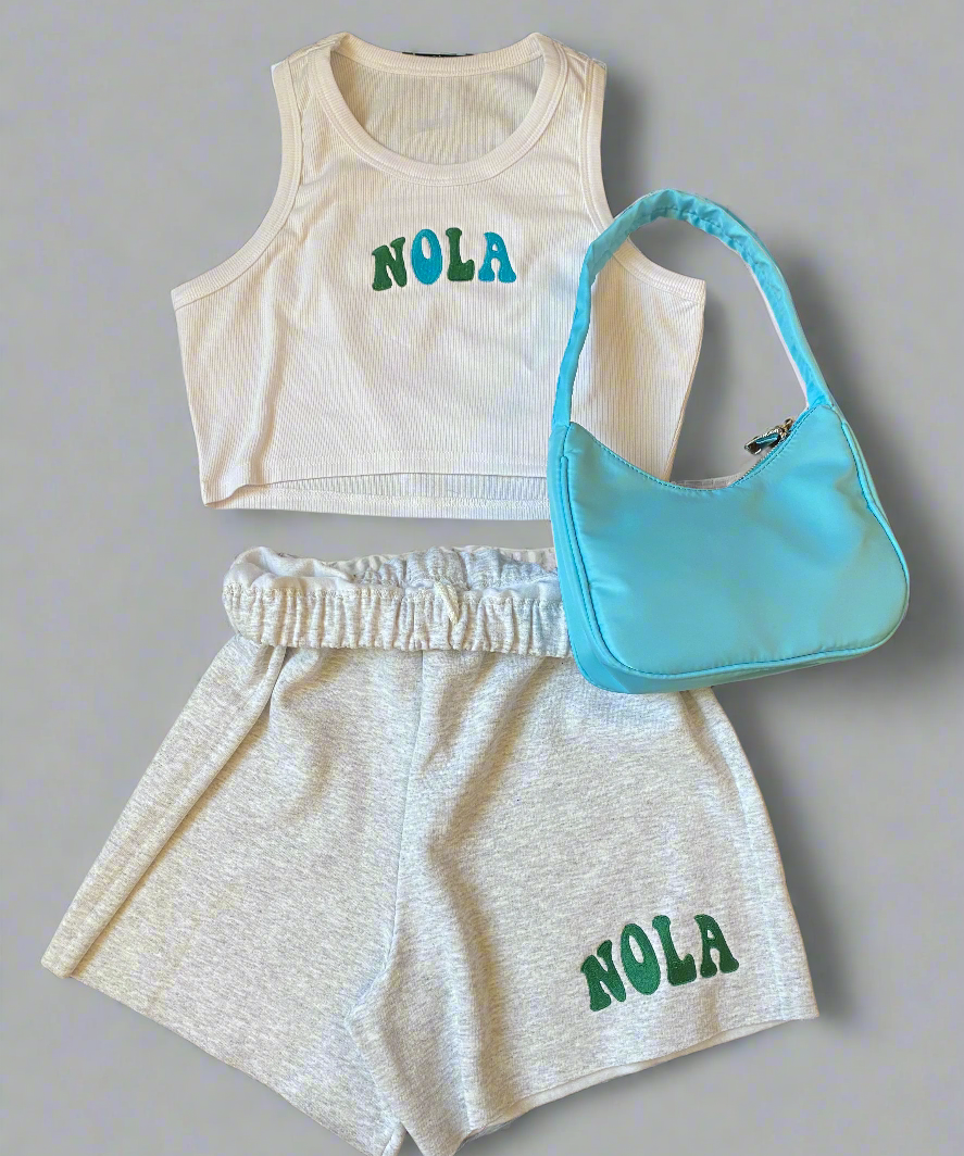 Nola Embroidered Sweat Shorts - Recess Apparel LLC