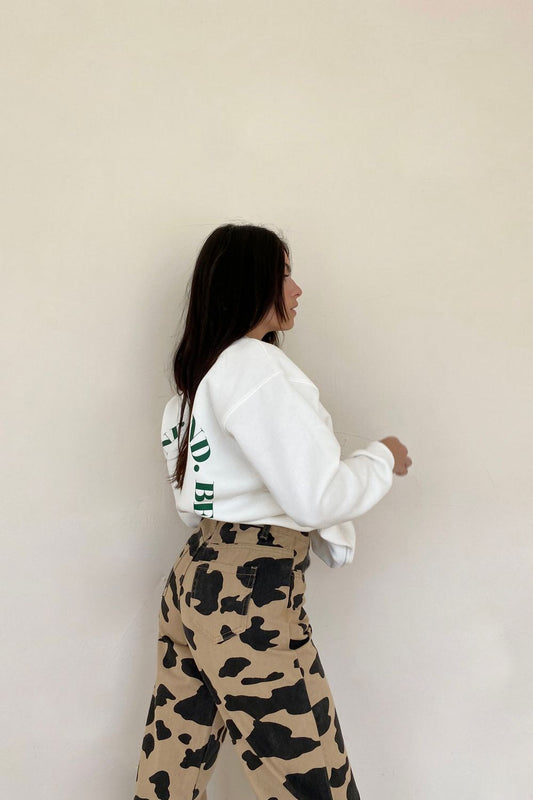 Tan Cow Print Jeans