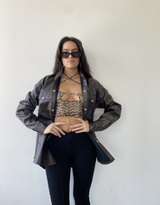 Falling For You Leather Shacket - Recess Apparel LLC