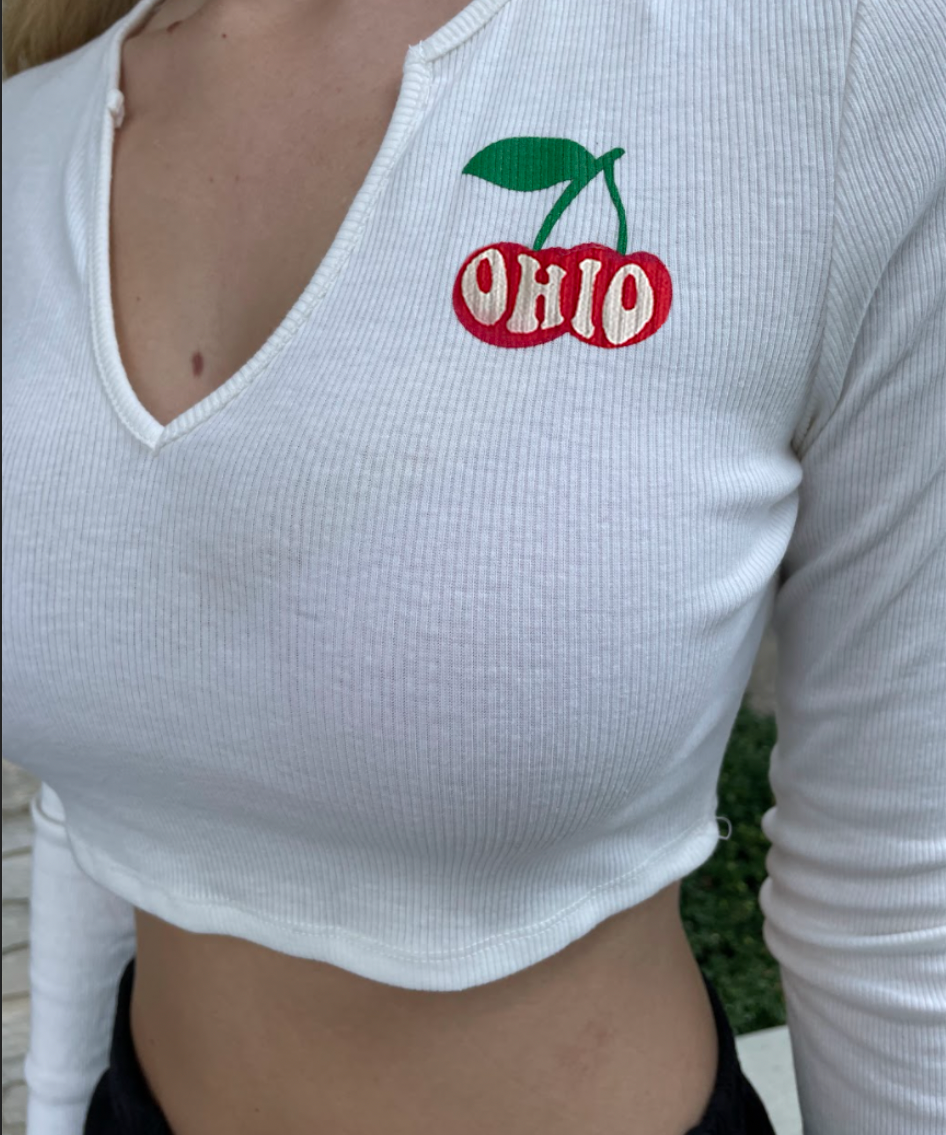 Ohio Cherries V Notch Long Sleeve - Recess Apparel LLC