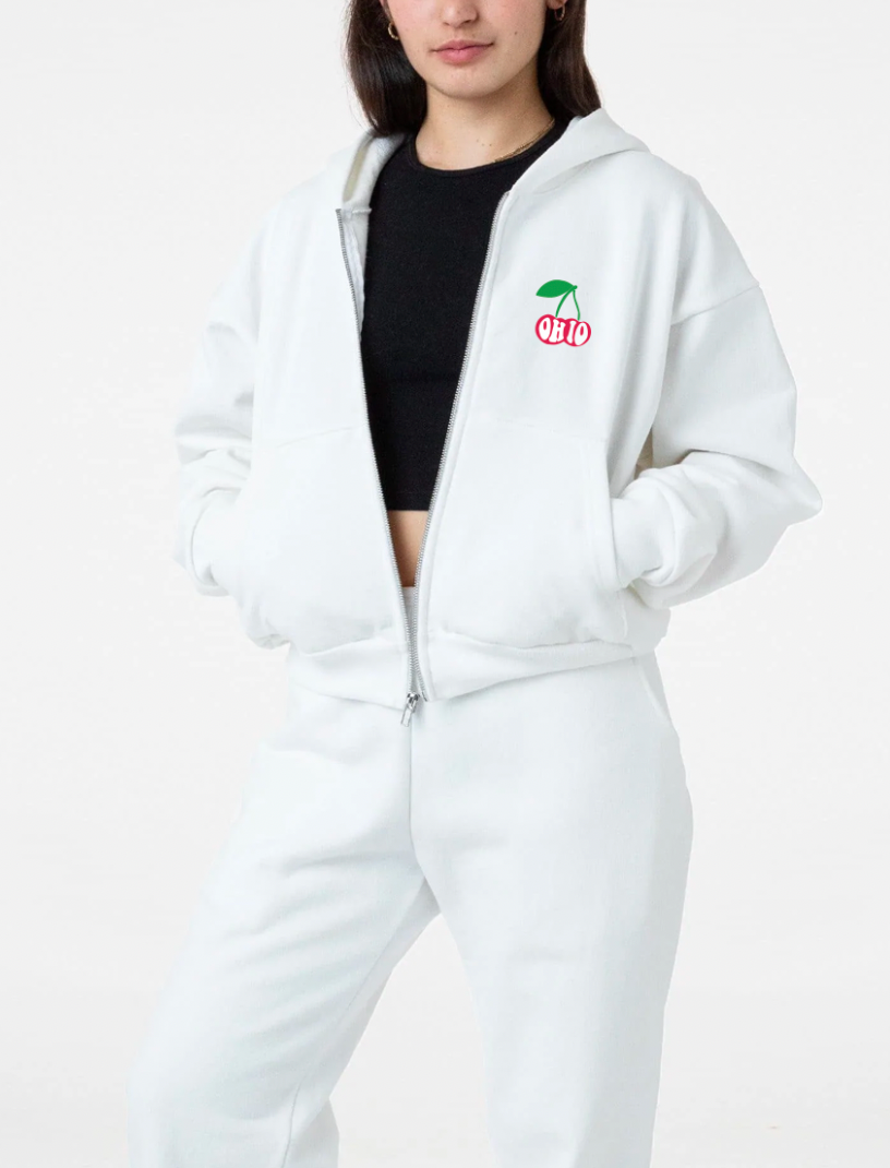 Ohio Cherries Oversized Crop Zip Up - Recess Apparel LLC